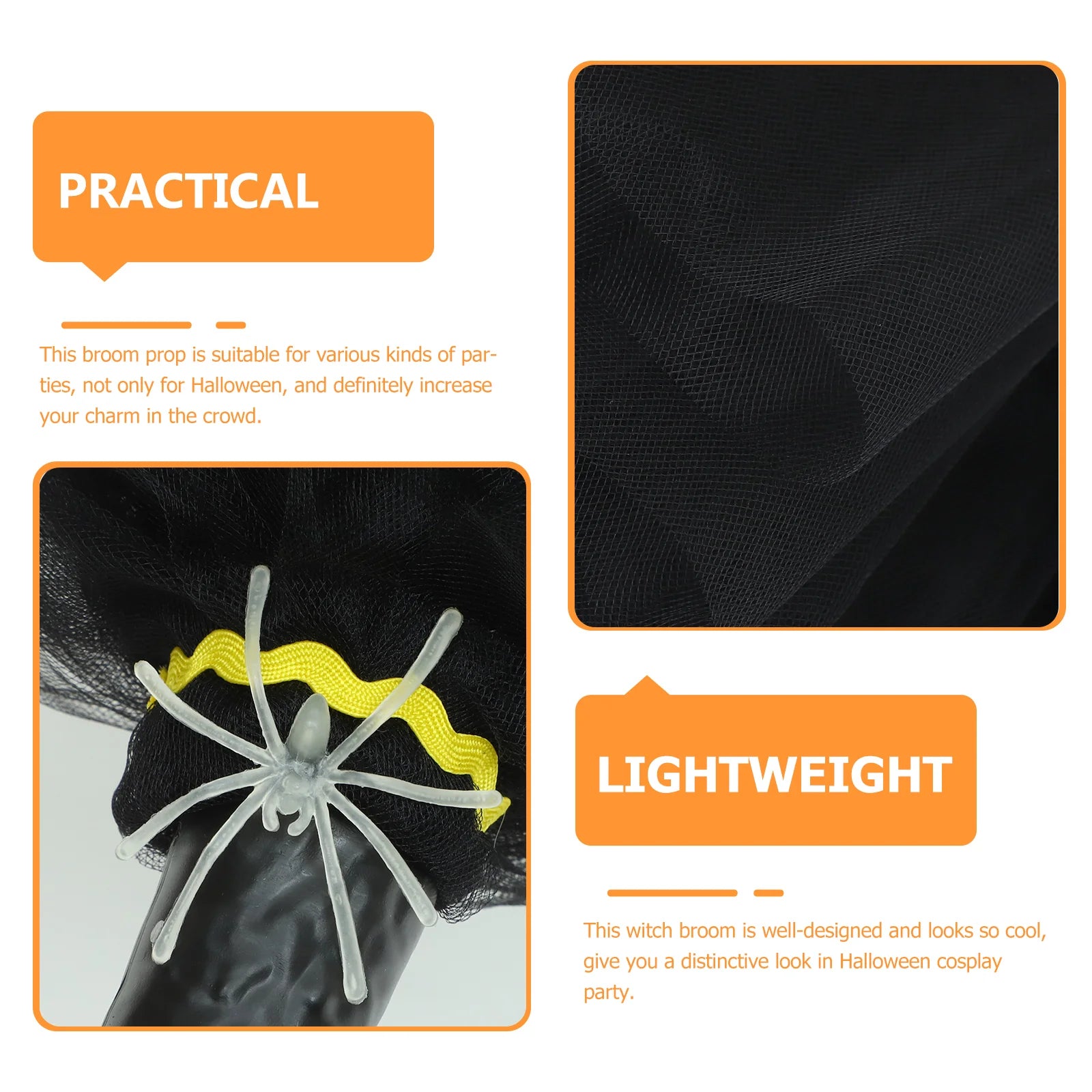 Black Witch Broom Decorative Broomstick Halloween Costume Party Witches Broom Household Merchandise Stage Prop