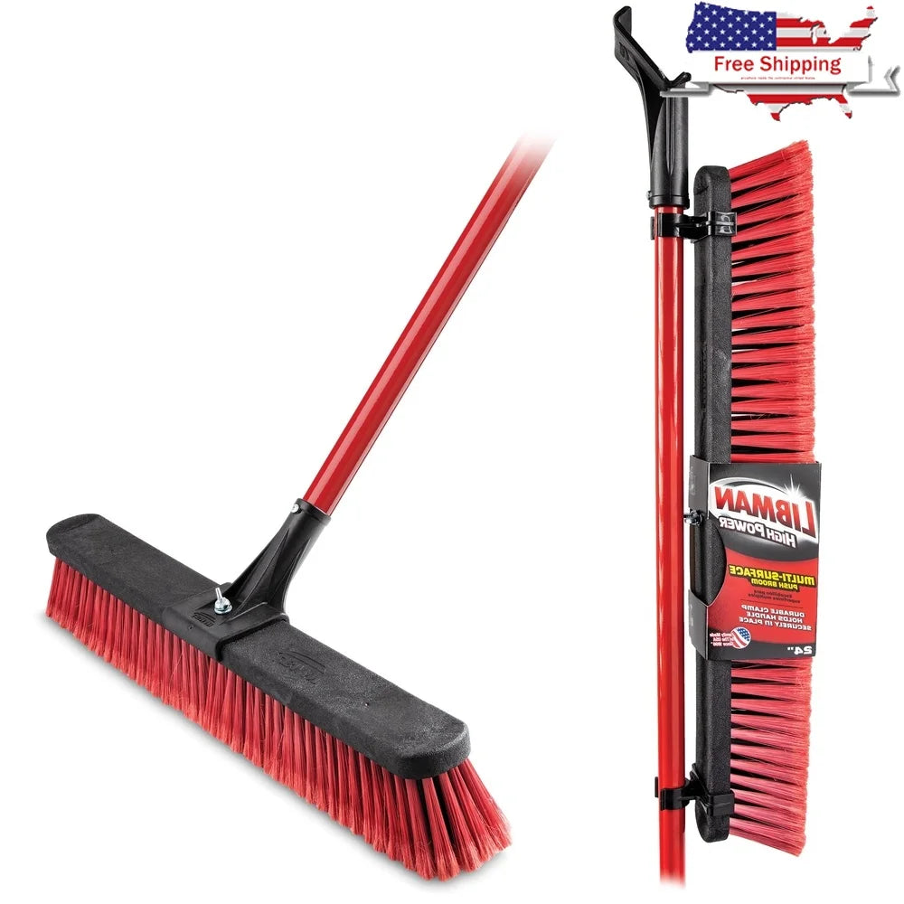 Durable 24 Inch Multi-Surface Push Broom with Heavy Duty Steel Handle Cleaning Garage Patio Driveway