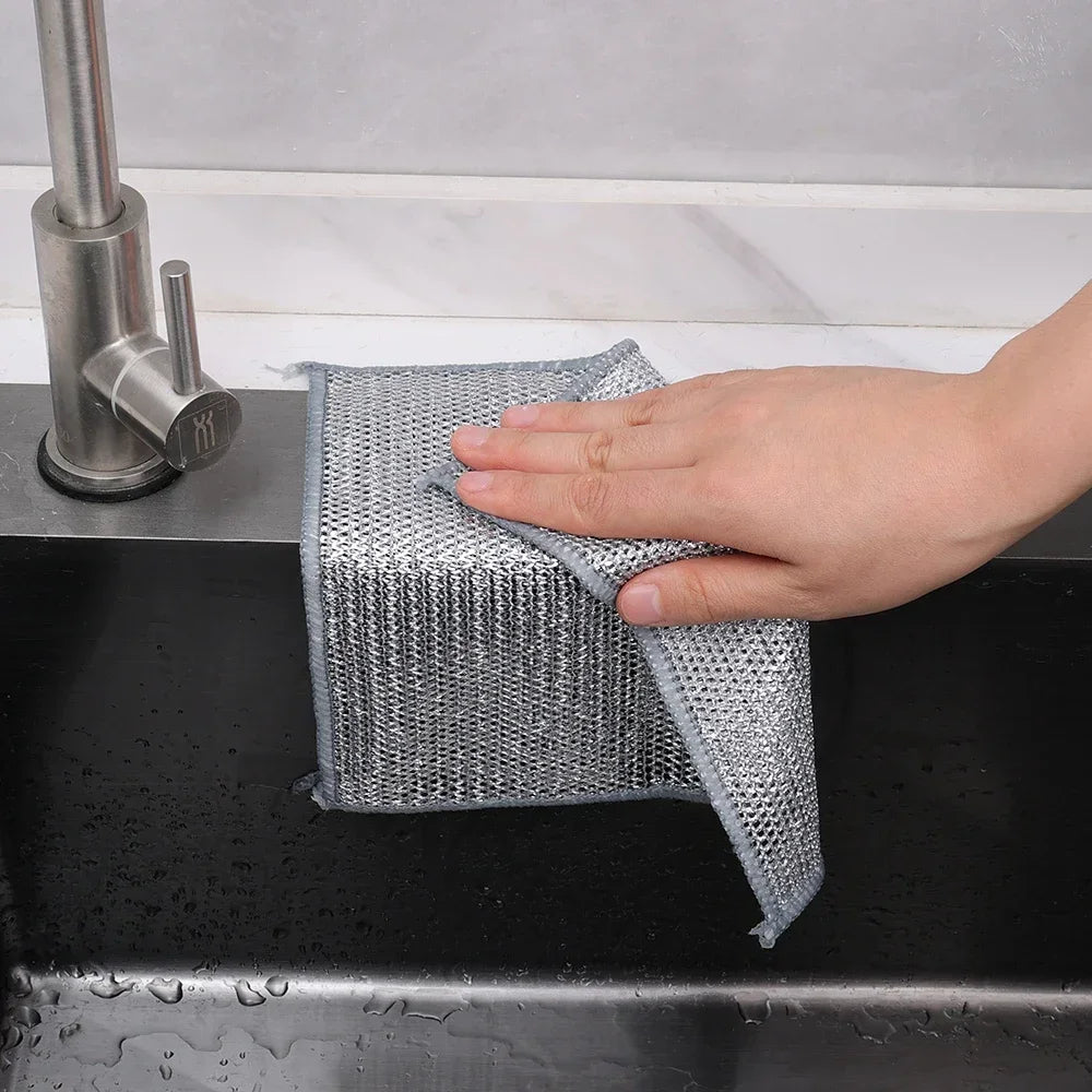 20/2pcs Thickened Steel Wire Cleaning Cloth Double -layer Non -stick Oil Iron Dishrag Kitchen Pan Pot Dishes Cloths Rags