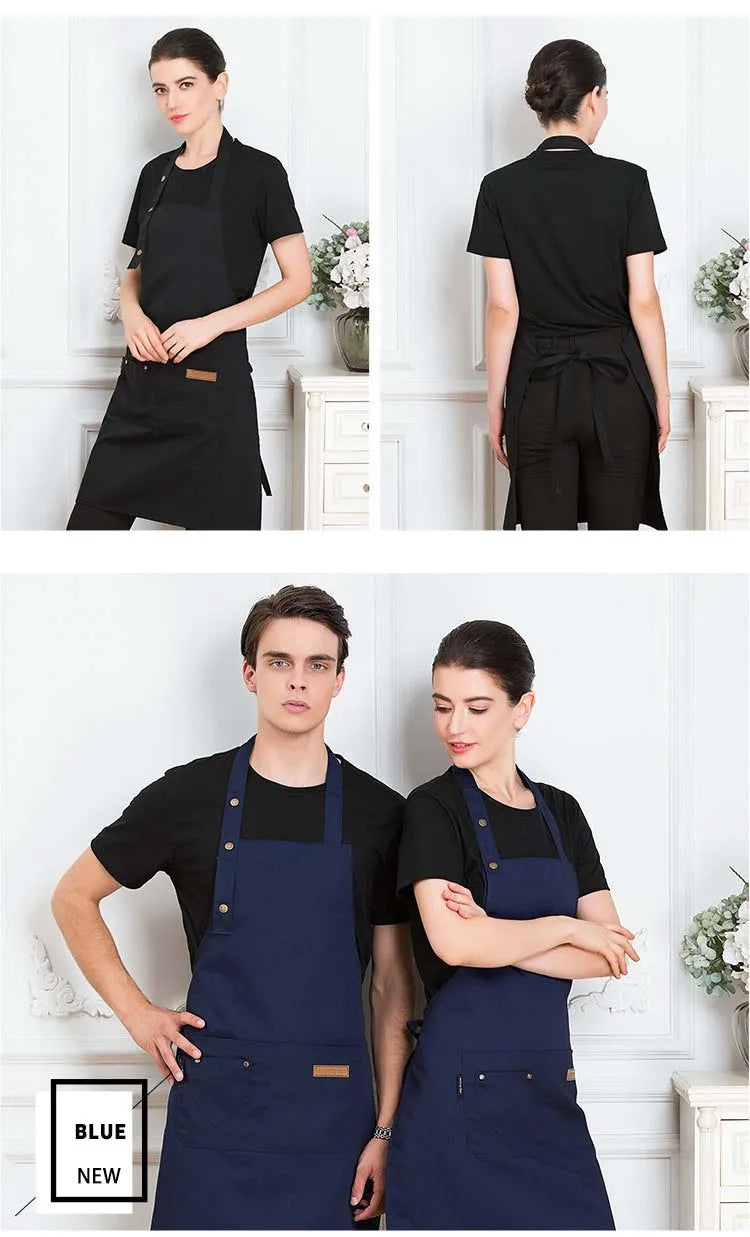 New Fashion Kitchen Aprons for Woman Men Chef Work Apron for Grill Restaurant Bar Shop Cafes Beauty Nails Studios Uniform Aprons