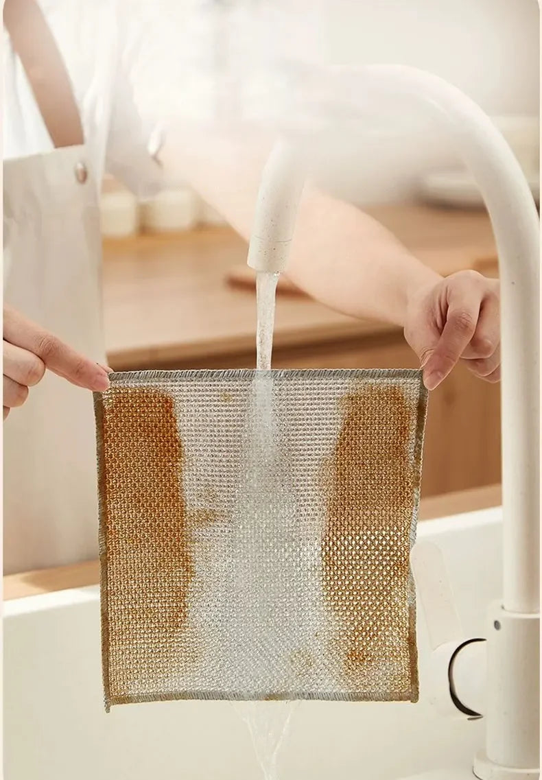 10pcs double-sided Thickened Steel Wire Cleaning Cloth  Magic Dishcloth Non-Scratch Washing Pot Rags Kitchen Cloth Wire Ball Rag