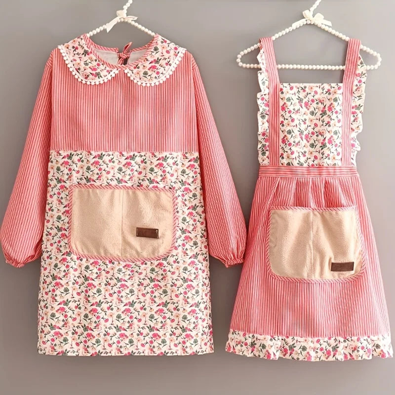 Cotton Apron Canvas Cover Up Women's New Breathable Long Sleeve Apron Kitchen Household Stain Resistant Dirty Work Clothes