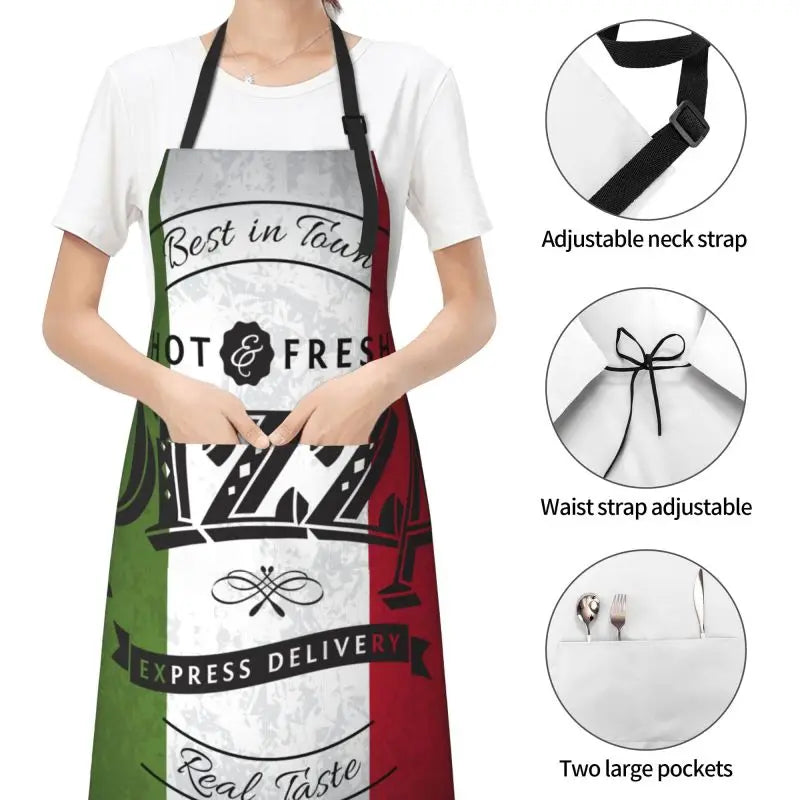 Pizza Poster Apron Unisex Adjustable Bib Aprons Cooking Kitchen Chef Apron for Home Kitchen Restaurant Coffee House