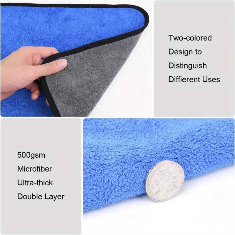 1-5pcs Microfiber Car Washing Towel Soft Quick Drying Windows Mirrors Wiping Rags Home Double Layer Cleaning Cloths 400GSM