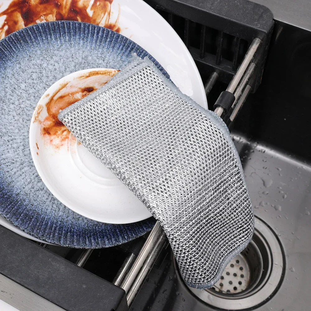 20/2pcs Thickened Steel Wire Cleaning Cloth Double -layer Non -stick Oil Iron Dishrag Kitchen Pan Pot Dishes Cloths Rags