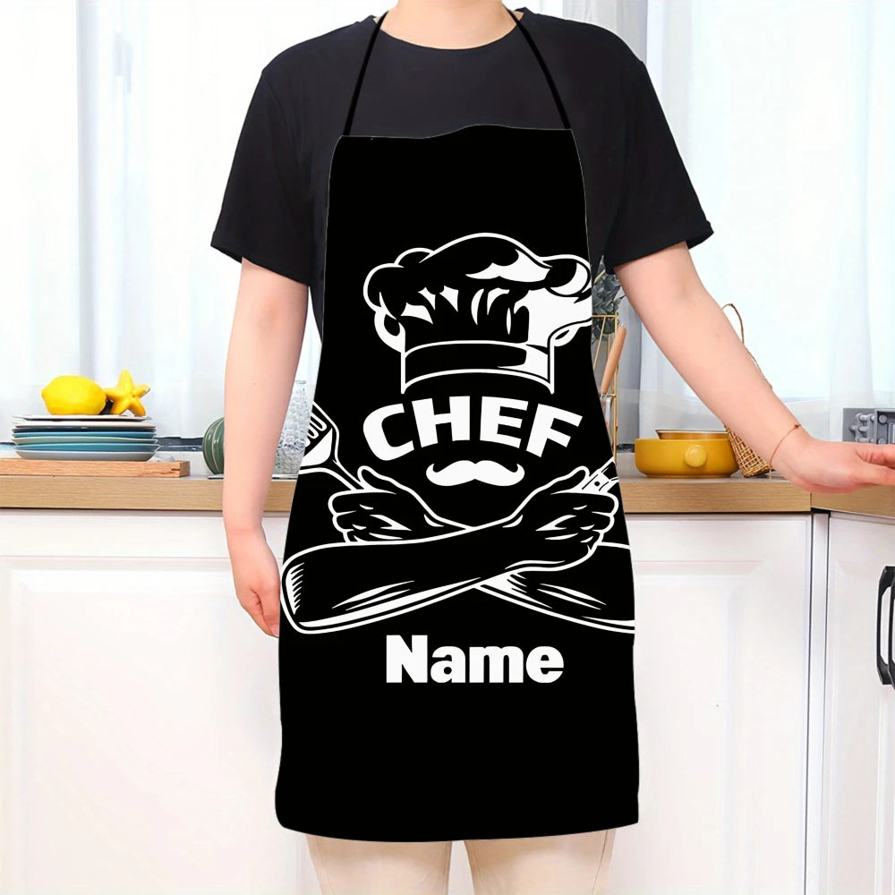 Custom Name Pattern Chef Hat Cooking Apron for Women Men Unisex Bib Kitchen Cooking Tablier Cuisine Chef Baking