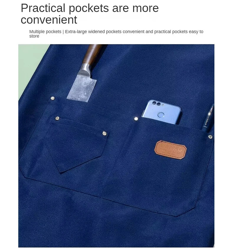 Water Repellent Kitchen Apron Unisex with Pockets Work Cleaning Restaurant Waiter Work Apron Florist Bubble Tea Shop Pinafore