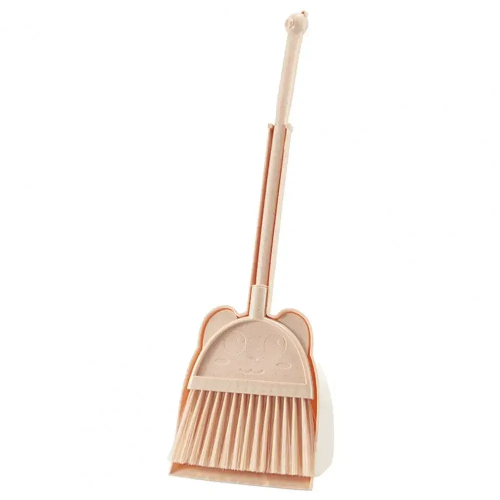 1 Set Mini Children Broom Dustpan Cartoon Flexible Bristles Kids Pretend Play Toddlers Indoor Outdoor Floor Sweeping Tool Kit