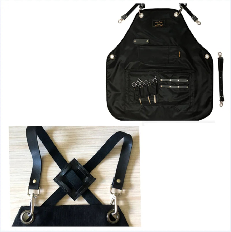 Custom Logo Waterproof Bibs Coffee Shop Hairdresser Slit Overall Chef Adjustable Beauty Nail Salon Barber Leather Straps Apron
