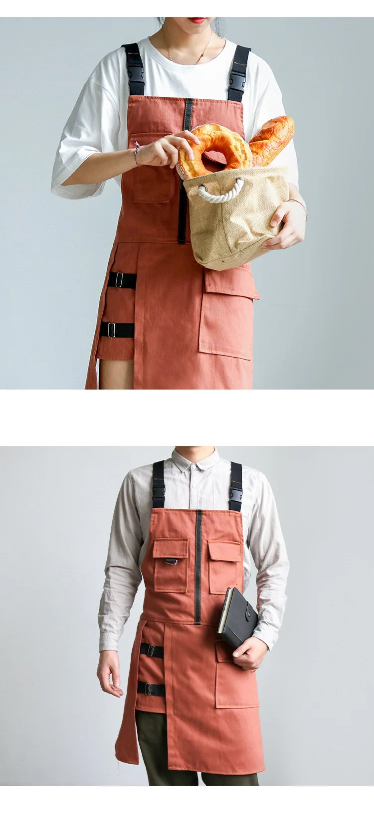 Fashion Apron Kitchen Restaurant Barber Bakery Cake Shop Canvas Overalls Flower Shop Black White Man Woman Multifunction Apron