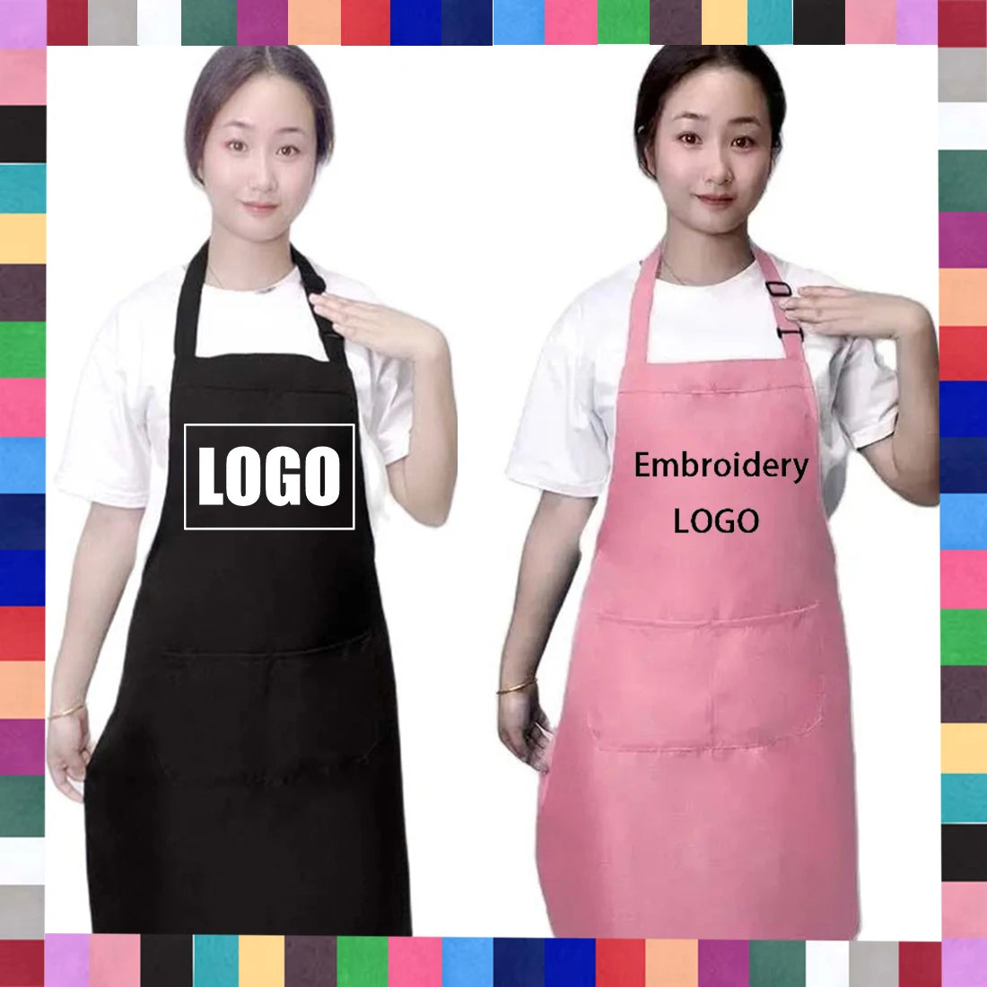 18 Colors Custom LOGO Aprons For Woman Men Chef Work Grill Restaurant Bar Shop Cafes Beauty Nails Studios Uniform Thin Apron