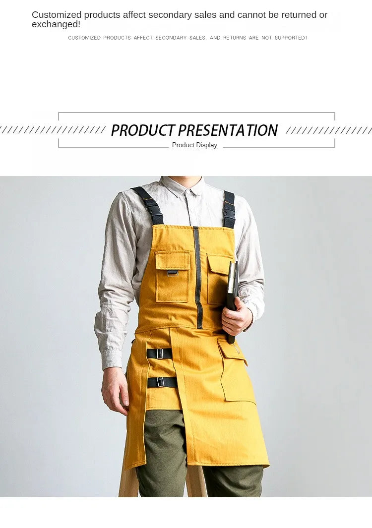 Fashion Apron Kitchen Restaurant Barber Bakery Cake Shop Canvas Overalls Flower Shop Black White Man Woman Multifunction Apron