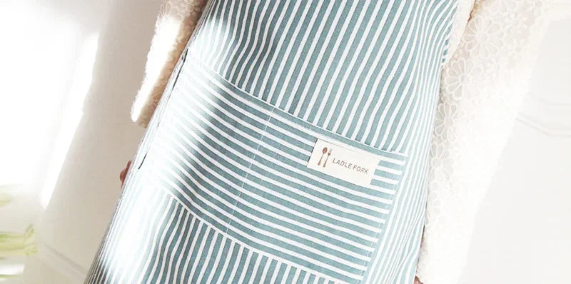 Kitchen Apron Fashionable Linen Striped Aprons For Restaurant Work Chef Waiter Adjustable Size Household Kitchen Cleaning Apron