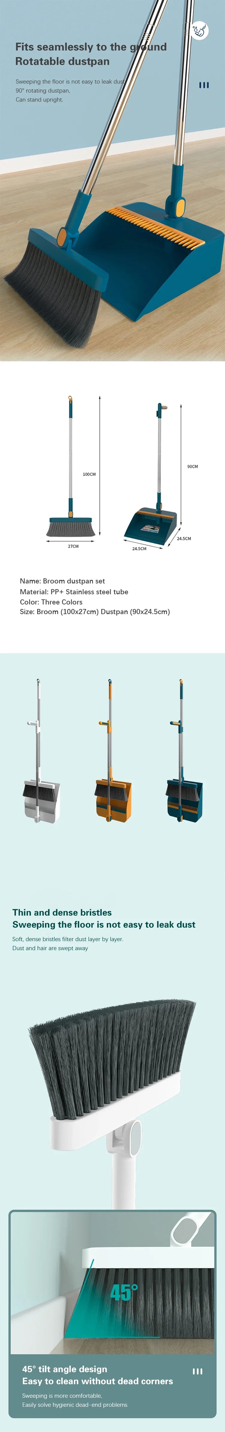 Brush and Shovel Broom and Dustpan Combination Set Vertical Folding Soft Fur Non-viscous Sweeping Broom 2 Pcs /set