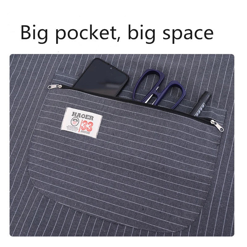 Kitchen Oil Resistant Aprons Striped Zippered Cotton Apron With Straps Breathable Apron Women's Dirt Resistant Work Clothes