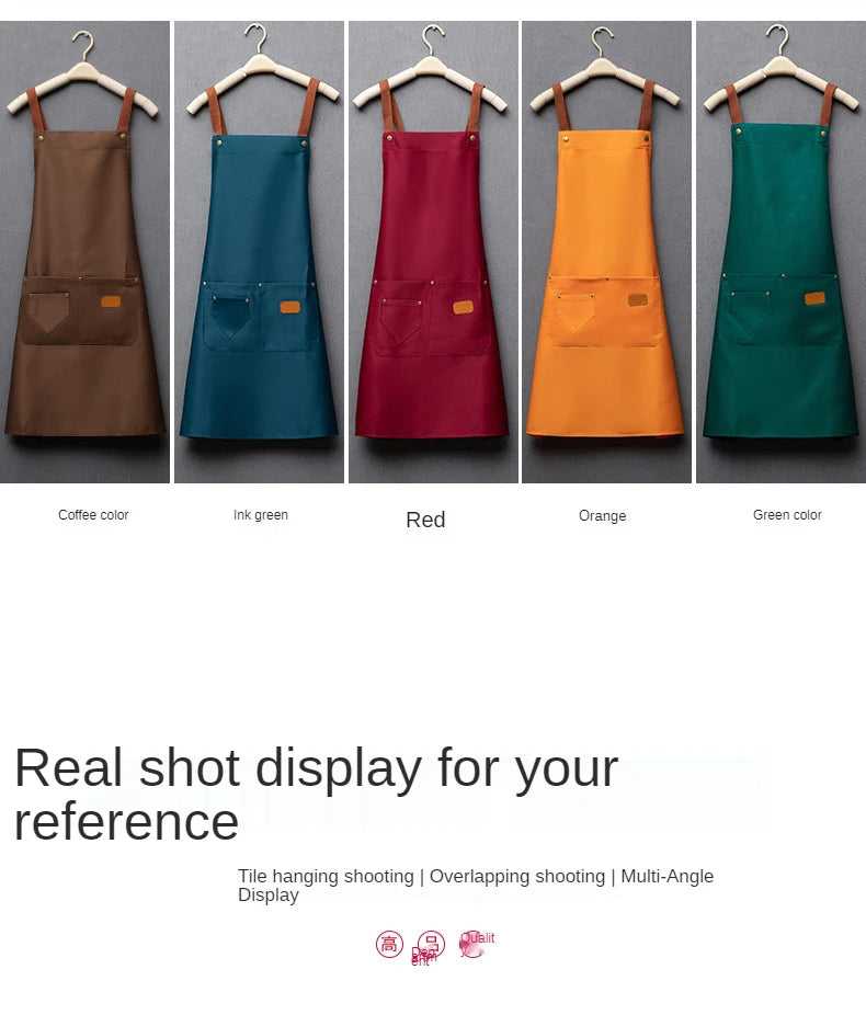 Customized Embroidery Print Logo Signature Waterproof Kitchen Aprons Home Chef Baking Clothes With Pockets Adult Bib Waist Bag