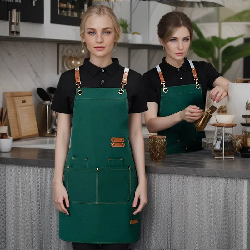 Waterproof Kitchen Apron Perfessional Kitchen Apron Restaurant Shop Waiter Work Uniform Women/Men With Pockets Cleaning Pinafore