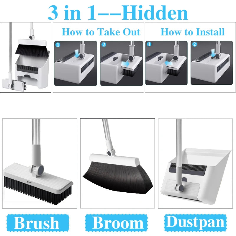 3in 1 Broom and Dustpan Set Floor Brush Long-handled Broom And Dustpan For Home Office School Dorm