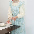 Long Print Water-resistant Cotton Ruffled Kitchen Apron with Pockets for Women Cross-back Pinafore for Cooking Baking Gardening