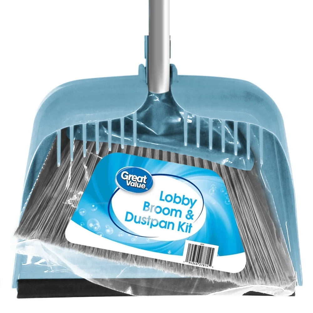 Lobby Broom Dustpan Set Long Handle Easy Clean Compact Durable Rubber Lipped Pan Integrated Comb Perfect Home Office