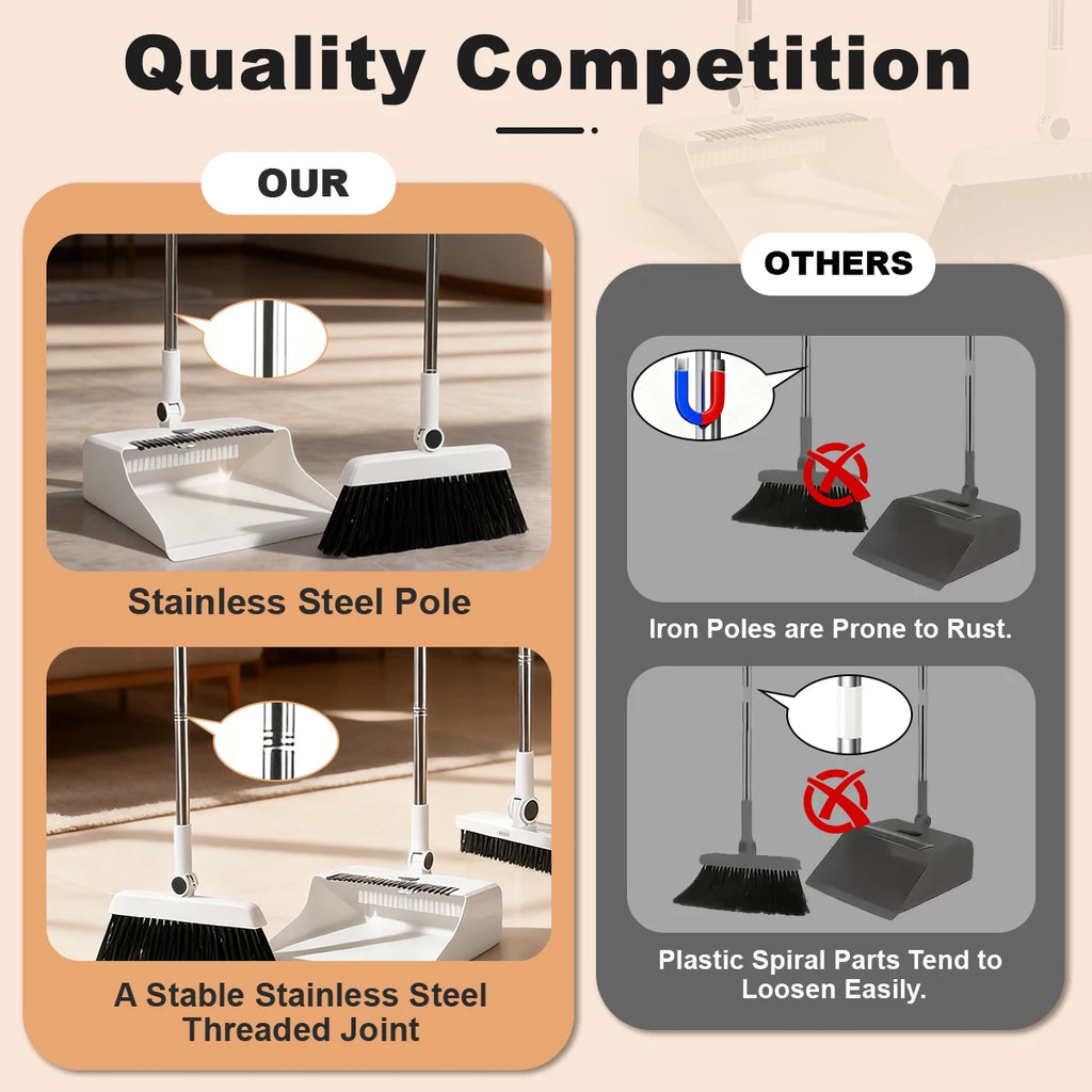 3in 1 Broom and Dustpan Set Floor Brush Long-handled Broom And Dustpan For Home Office School Dorm