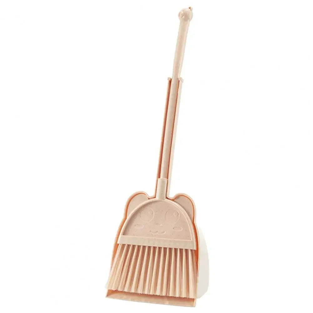 1 Set Mini Children Broom Dustpan Cartoon Flexible Bristles Kids Pretend Play Toddlers Indoor Outdoor Floor Sweeping Tool Kit