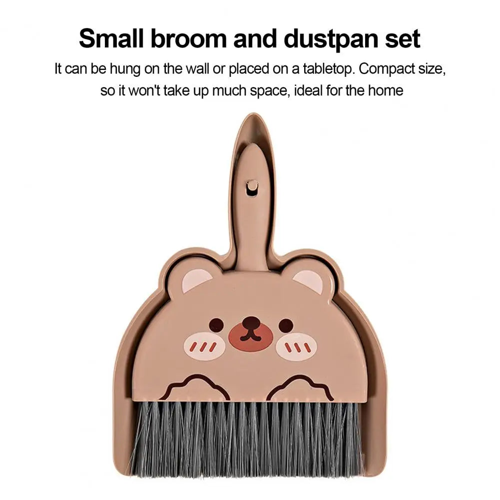 2Pcs/Set Small Broom Dustpan Set Cartoon Rabbit Bear Frog Pattern Keyboards Cleaning Mini Broom Dustpan Set
