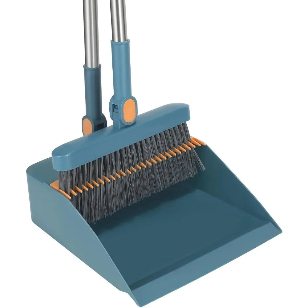 Broom and Dustpan Combo Set, Long Handled Adjustable Broom and Dustpan Set for Sweeping Home,Indoor Kitchen, Office Lobby Floor