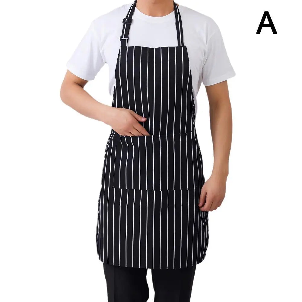 Half-length Adjustable Kitchen Apron Adult Striped Restaurant Hotel Chef Waiter Apron Picnic Cook Apron With 2 Pockets