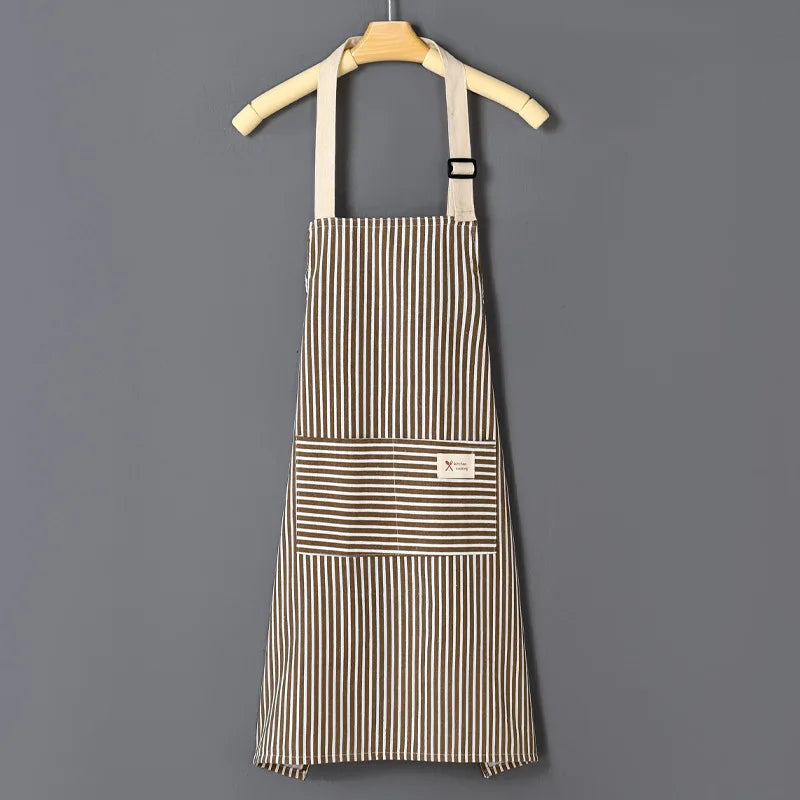Cotto Linen Striped Apron With Thin Cotton Fabric Waistband For Stain Oil Resistance Coffee Overalls Apron Kitchen Accessories