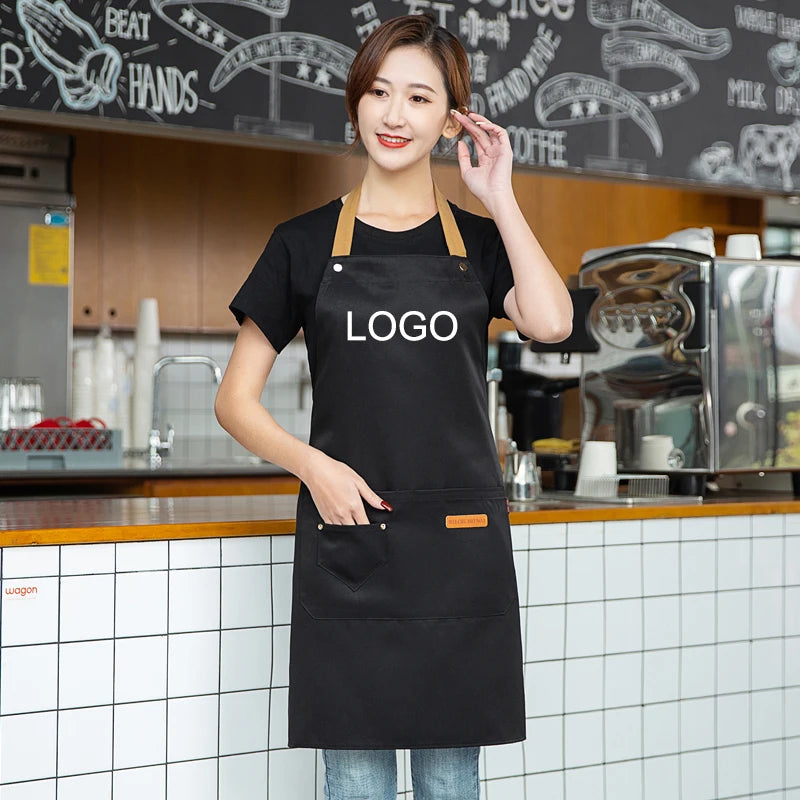 Customized Logo Design Apron Logo Signature Men's Women's Kitchen Aprons Home Chef Baking Clothes Waterproof  with Pockets