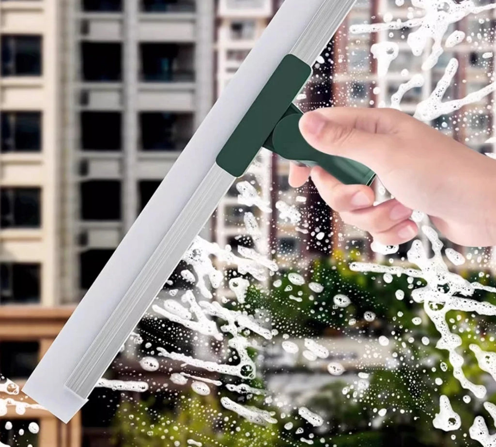 Silicone Scraper Broom with Squeegee for Floor, Glass & Bathroom Cleaning