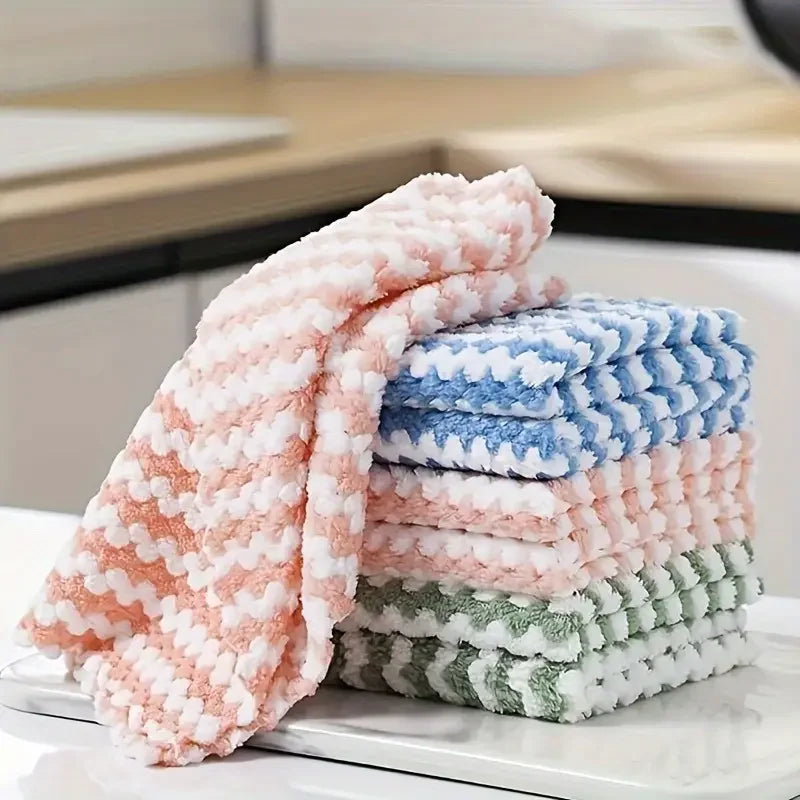 10/40PCS Super Absorbent Dishcloths Coral Fleece Cleaning Cloths Thickened Kitchen Washing Dish Rags Glass Windows Wipe Towels