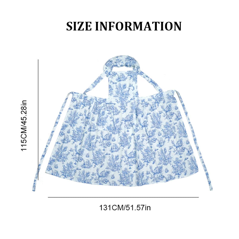 Long Print Water-resistant Cotton Ruffled Kitchen Apron with Pockets for Women Cross-back Pinafore for Cooking Baking Gardening