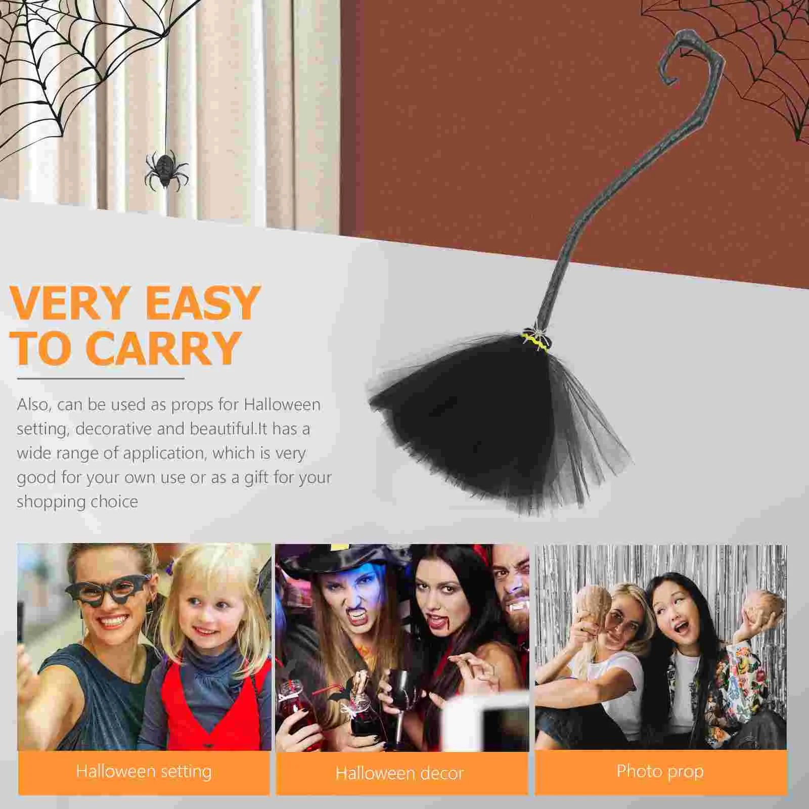 Black Witch Broom Decorative Broomstick Halloween Costume Party Witches Broom Household Merchandise Stage Prop