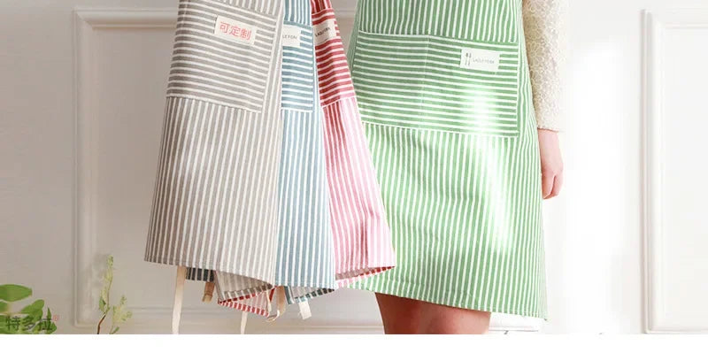 Kitchen Apron Fashionable Linen Striped Aprons For Restaurant Work Chef Waiter Adjustable Size Household Kitchen Cleaning Apron