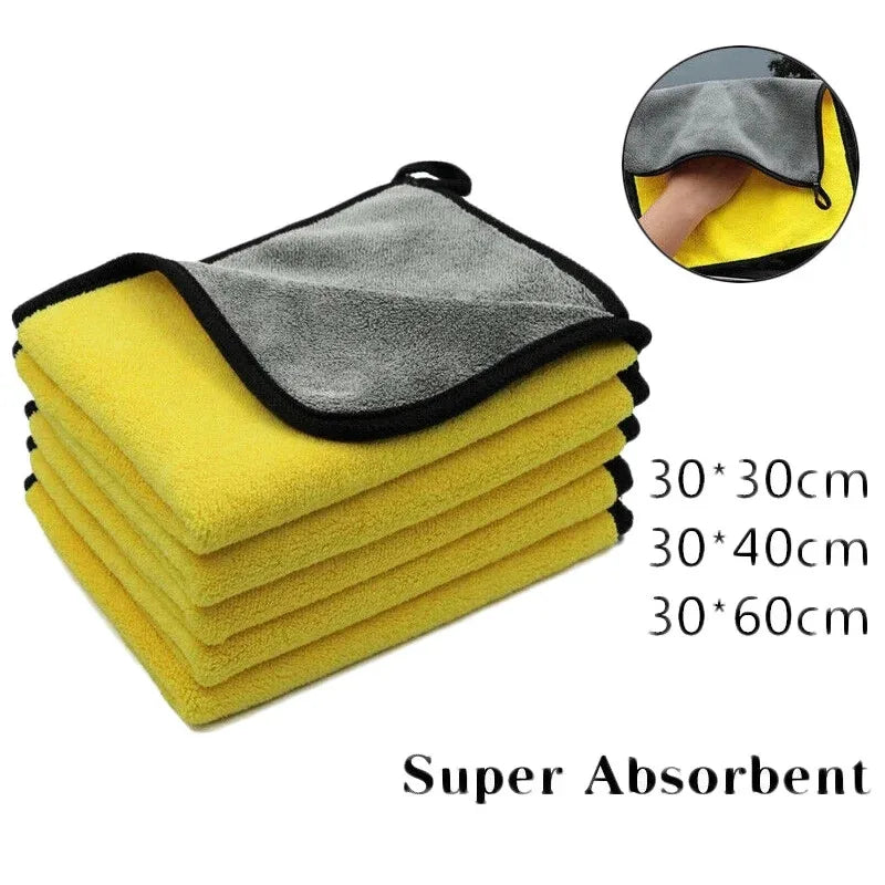 1/2/5/6/10pcs Microfiber Cleaning Towel Thicken Soft Drying Cloth Car Body Washing Towels Double Layer Clean Rags 30/40/60cm