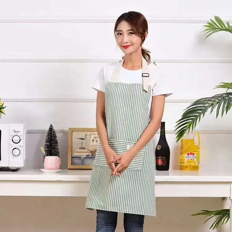 Kitchen Apron Fashionable Linen Striped Aprons For Restaurant Work Chef Waiter Adjustable Size Household Kitchen Cleaning Apron