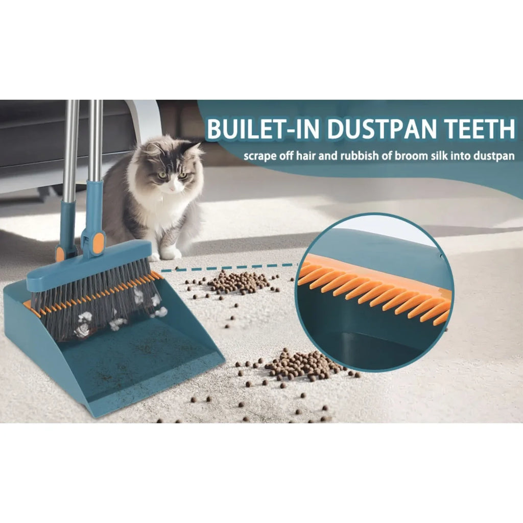 Broom and Dustpan Combo Set, Long Handled Adjustable Broom and Dustpan Set for Sweeping Home,Indoor Kitchen, Office Lobby Floor