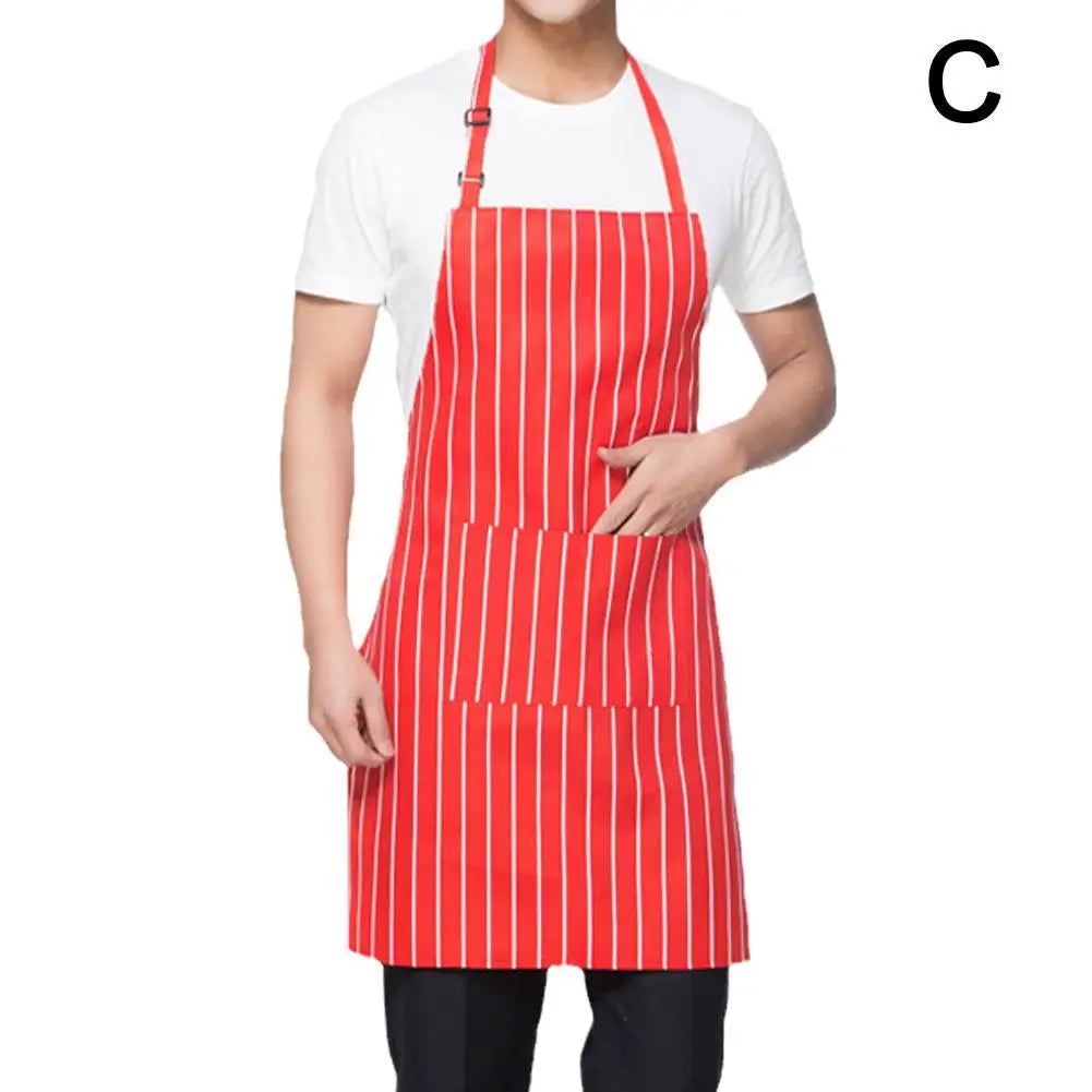 Half-length Adjustable Kitchen Apron Adult Striped Restaurant Hotel Chef Waiter Apron Picnic Cook Apron With 2 Pockets