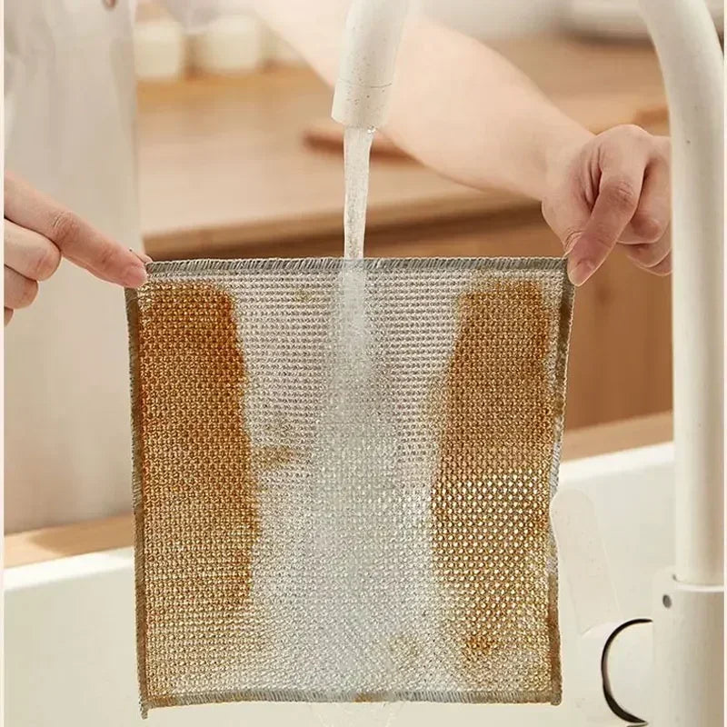 10pcs double-sided Thickened Steel Wire Cleaning Cloth  Magic Dishcloth Non-Scratch Washing Pot Rags Kitchen Cloth Wire Ball Rag