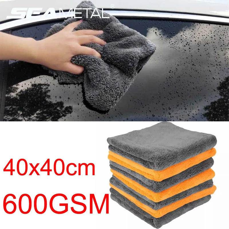 SEAMETAL 600GSM Car Thicken Cleaning Cloth Professional Cleaning Car Wiping Microfiber Towel Car Wash Rag 40x40cm 1/2/6/9 Packs