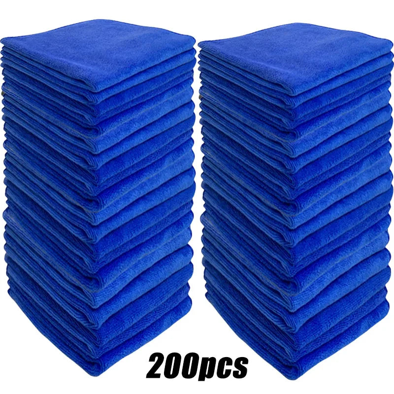 200pcs Microfiber Towels Car Wash Drying Cloth Blue Car Care Detailing Cleaning Polishing Duster Home Kitchen Washing Rags