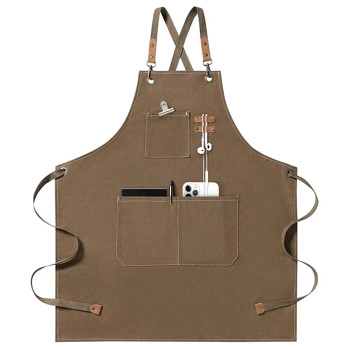Kitchen Thicken Canvas Apron For Woman Men Waterproof Stain-Resistant With Pockets Cooking Apron Woodworking Painting Work Apron