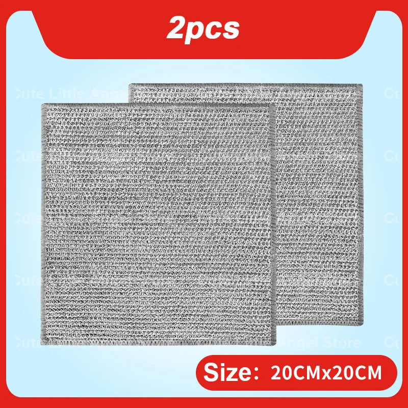 20/2pcs Thickened Steel Wire Cleaning Cloth Double -layer Non -stick Oil Iron Dishrag Kitchen Pan Pot Dishes Cloths Rags