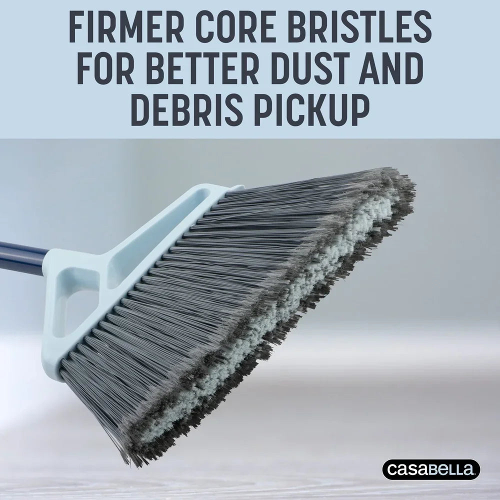 Power Core Broom with Dustpan Integrated Scraper Rubber Lip Long Handle Effective Cleaning Durable Bristles Pet Hair Removal