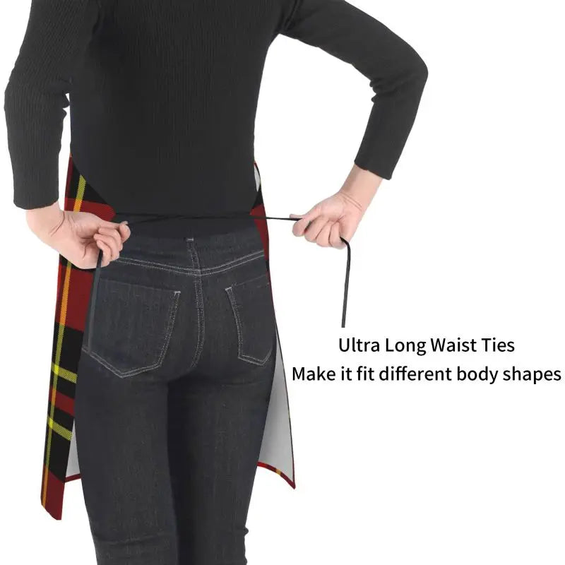 Red Black Tartan Check Scottish Pattern Apron Adjustable Bib Aprons Cooking Chef Apron for Home Kitchen Restaurant Coffee House