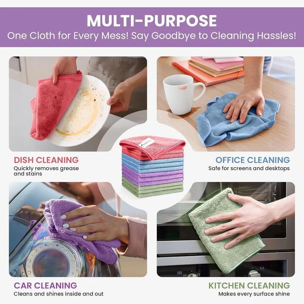 Cleaning Cloth, 12 Pack Assorted Color Cleaning Rags or Housekeng, Colorful Reusable Microfiber Towels or Car, Kitchen, Bathroom