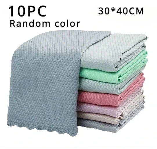 5/10pc Microfiber Glass Cleaning Cloth Rag Lint-Free For Windows Car Kitchen Mirror No Trace Reusable Fish Scale Rag Polishing