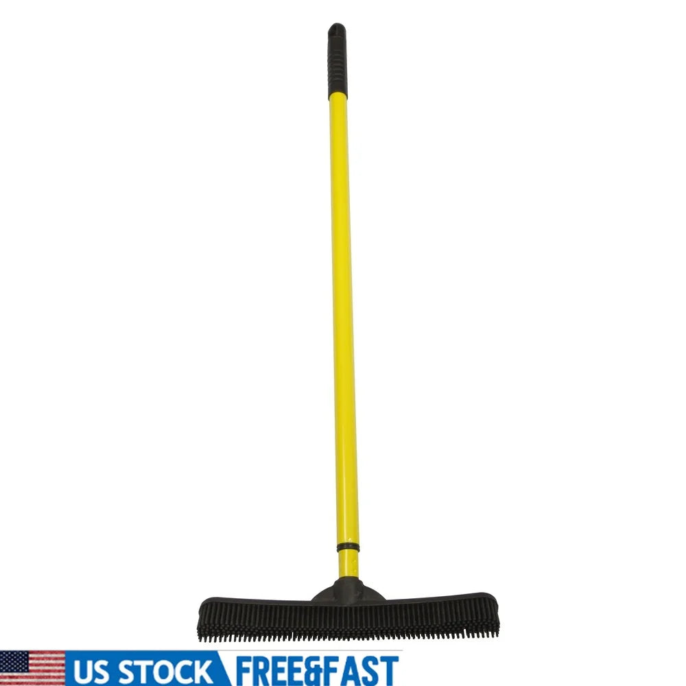 Telescopic Rubber Broom Pet Hair Remover with Squeegee Natural Bristles Carpets Rugs and Hardwood Floors Cleaning